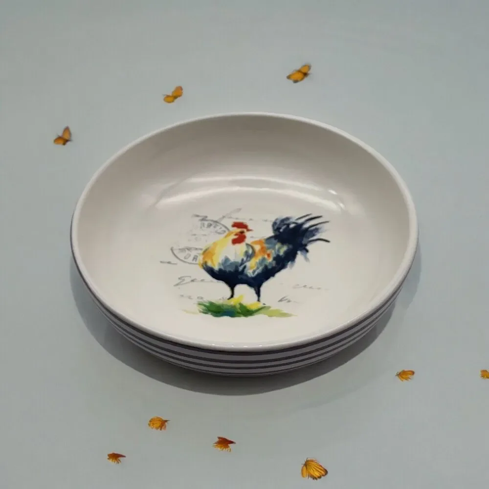 Pier 1 Country Rooster Ceramic Lunch Serving Bowl 8